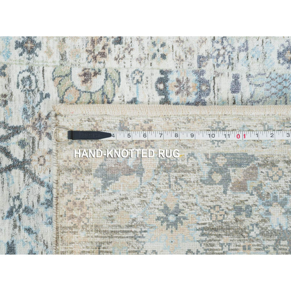 Ivory Tabriz Vase Design Silk With Wool Hand Knotted XL Runner Rug, 2'6"x18'2"