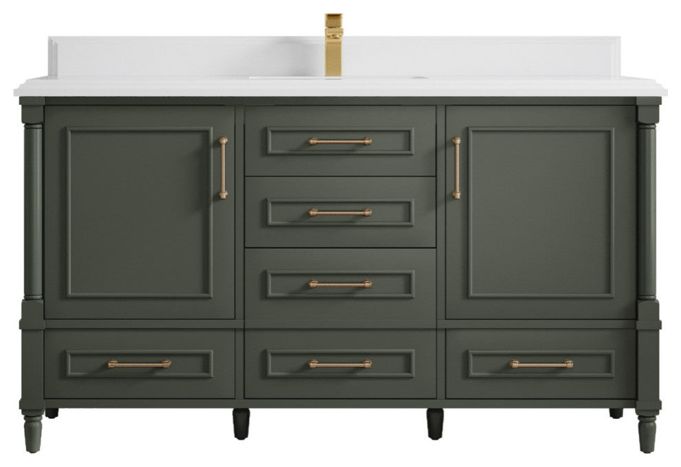 Aberdeen 60 Single Bathroom Vanity in Pewter Green 1.5" White Quartz