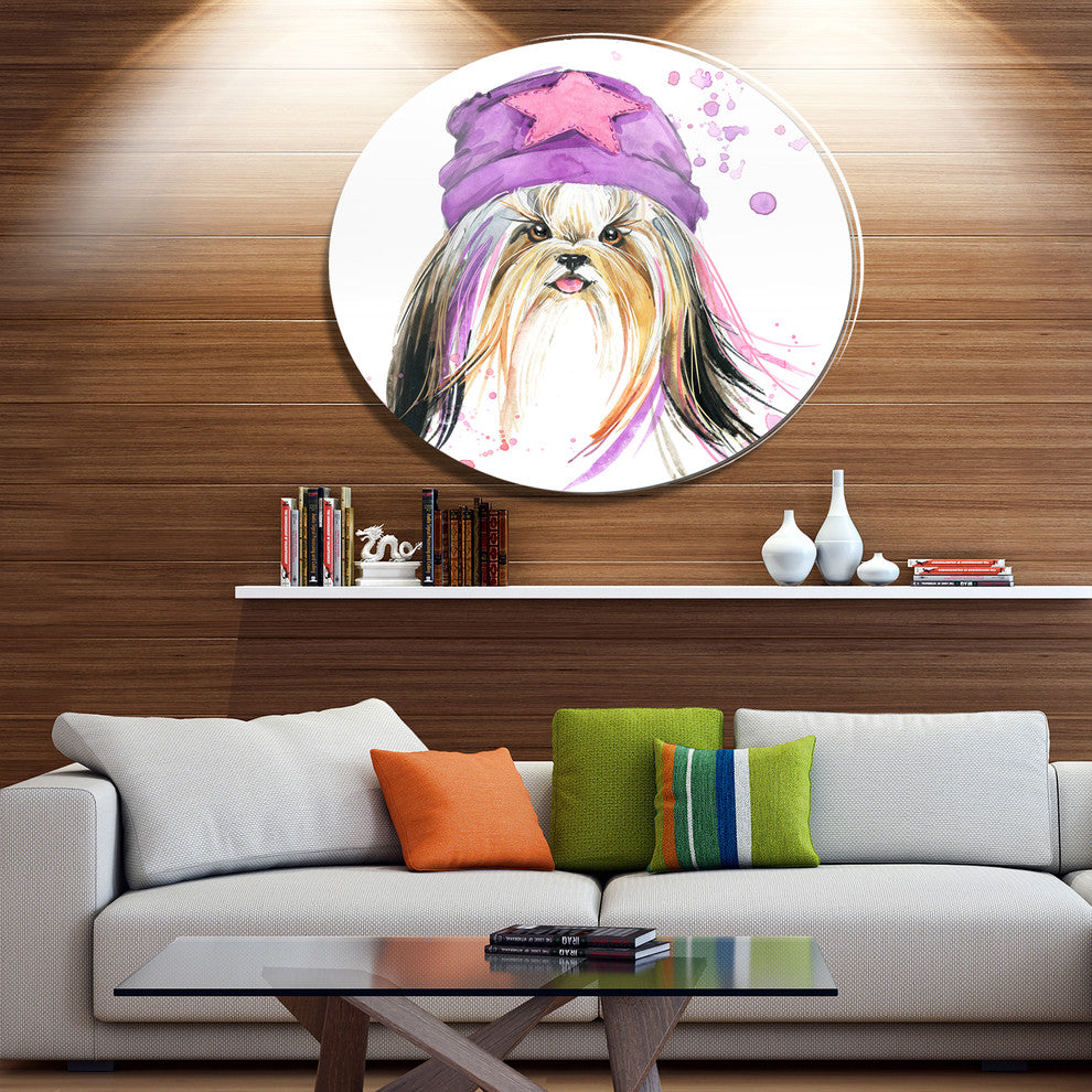Cute Dog With Starred Hat, Animal Disc Metal Artwork, 36"