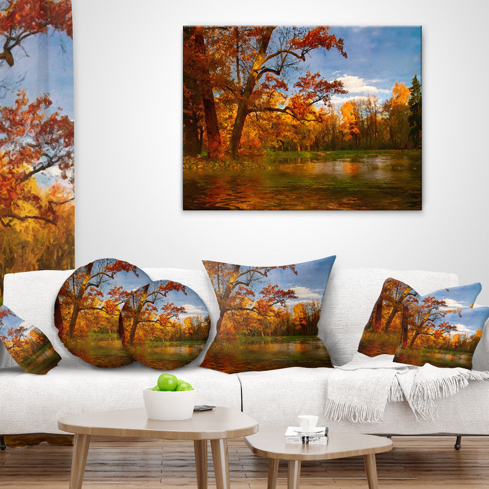 Quiet And Silent Autumn Landscape Printed Throw Pillow, 16"x16"