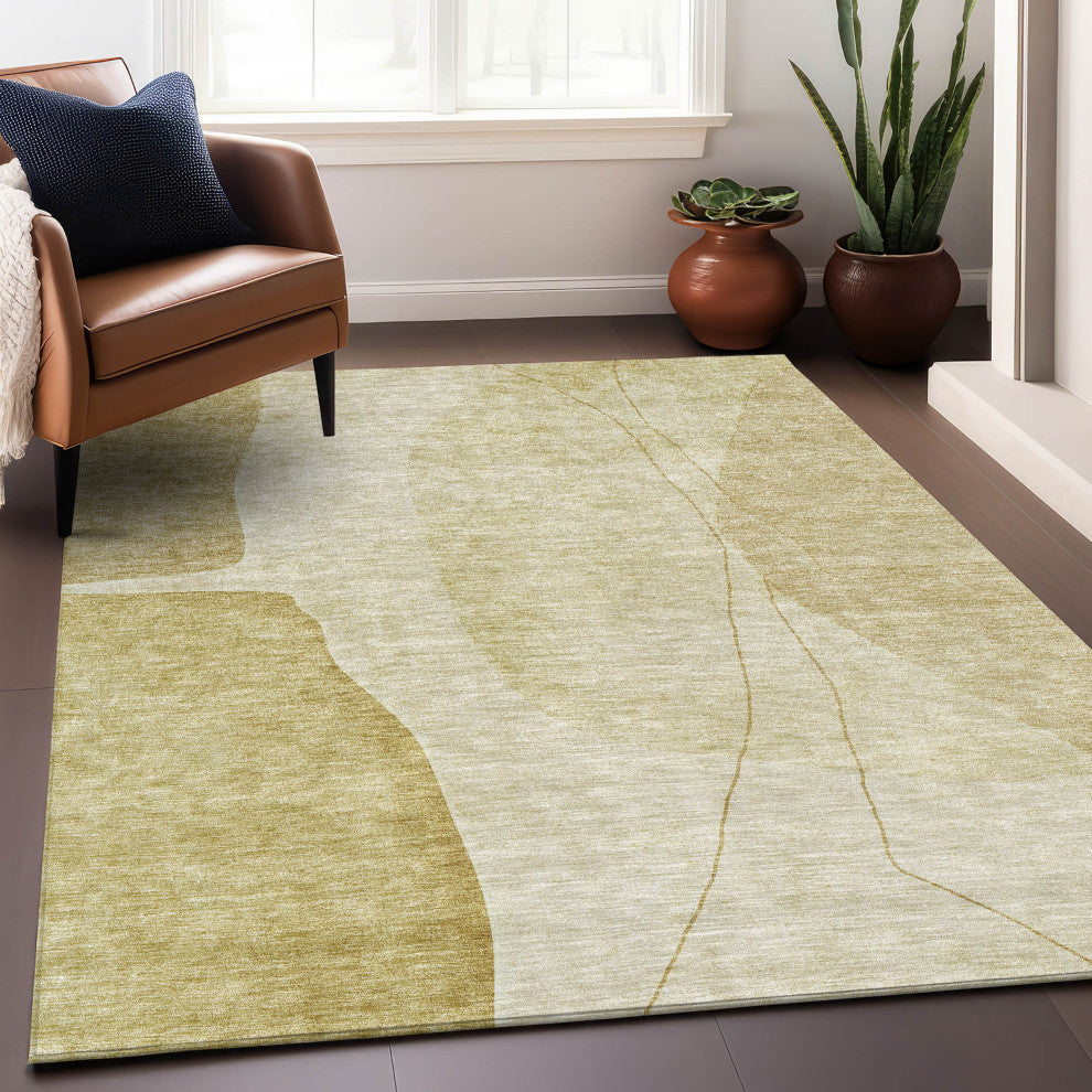 Premium Machine Washable Mayfield AMF696 Gold 9' x 12' Rug