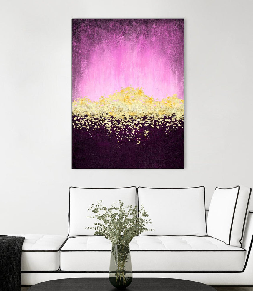 "Fuschia And Silver Wave" Framed Canvas by Giant Art 24"x32"