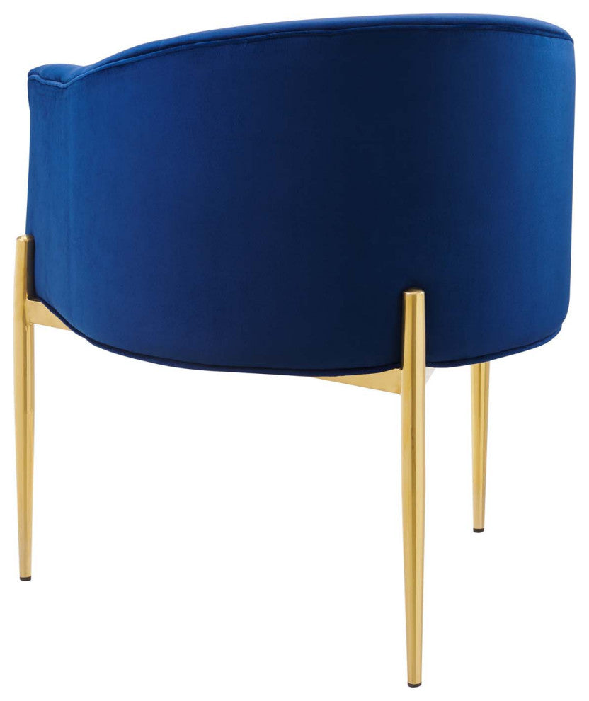 Tufted Accent Chair, Set of 2, Velvet, Metal, Blue Navy, Modern, Lounge