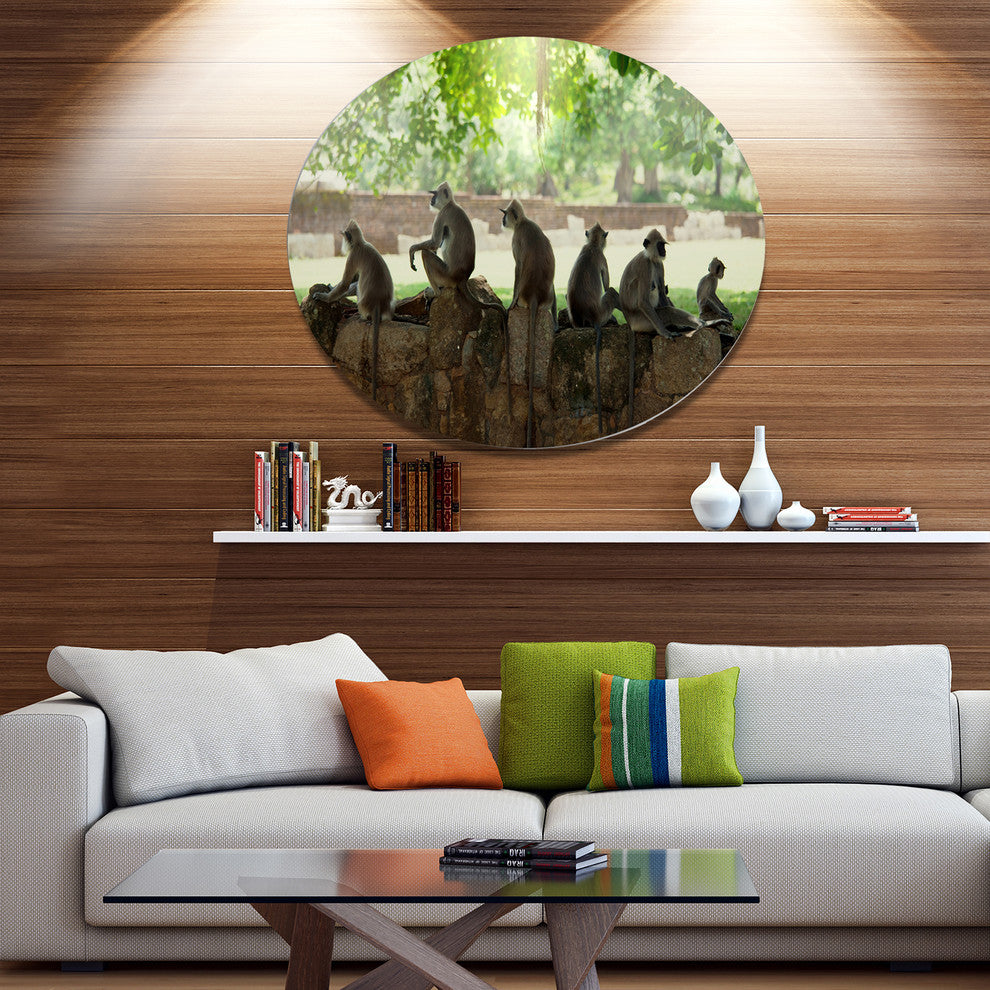 Troop Of Monkeys In Sri Lanka, African Art Disc Metal Wall Art, 36"