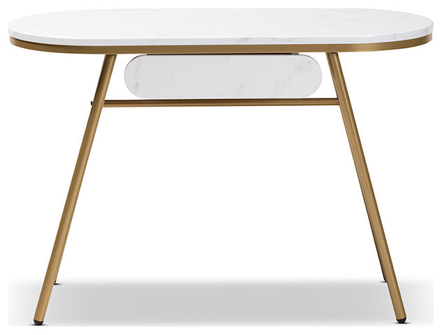 Modern Contemporary Gold Finished Metal Console Table With Faux Marble Tabletop