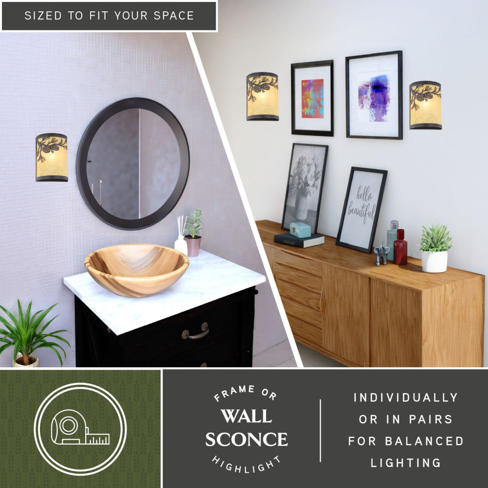 Douglas 1-Light Bronze Indoor-Outdoor Rustic Wall Sconce Bathroom Vanity Fixture, Pine Cone