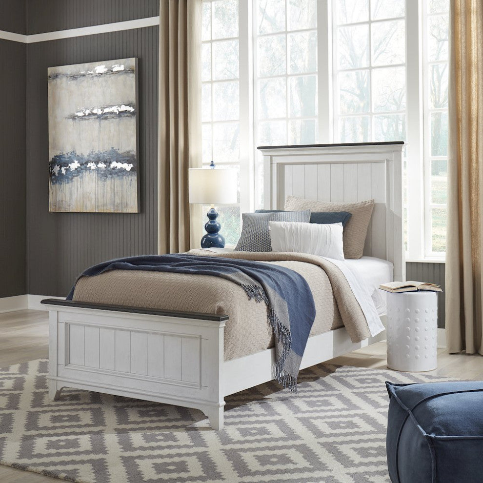 Full Panel Bed in Poplar & Rubberwood Solids w/ Cathedral White Oak Tops
