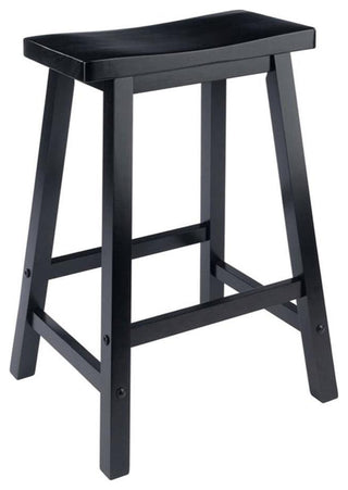 Pemberly Row 24" Transitional Solid Wood Saddle Seat Bar Stool in Black