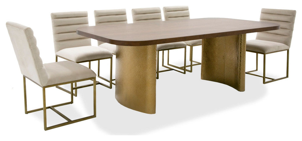 Modrest Marjorie Modern Walnut, Brushed Gold Rectangular Dining Table