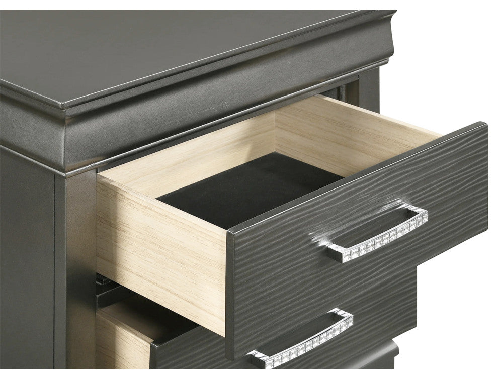 2-Drawers Wooden Nightstand With Bar Pull Handles, Dark Gray