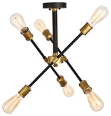 Axel 6 Light Semi-Flush Mount in Black & Brass