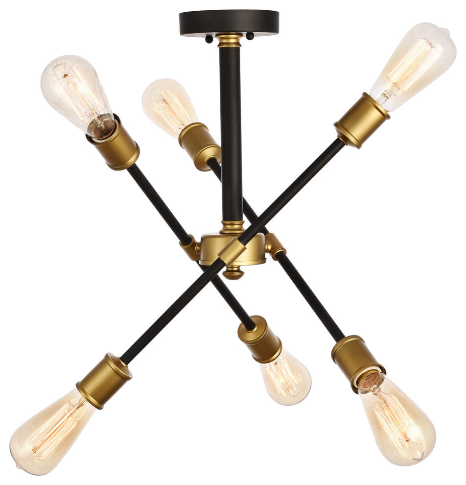 Axel 6 Light Semi-Flush Mount in Black & Brass