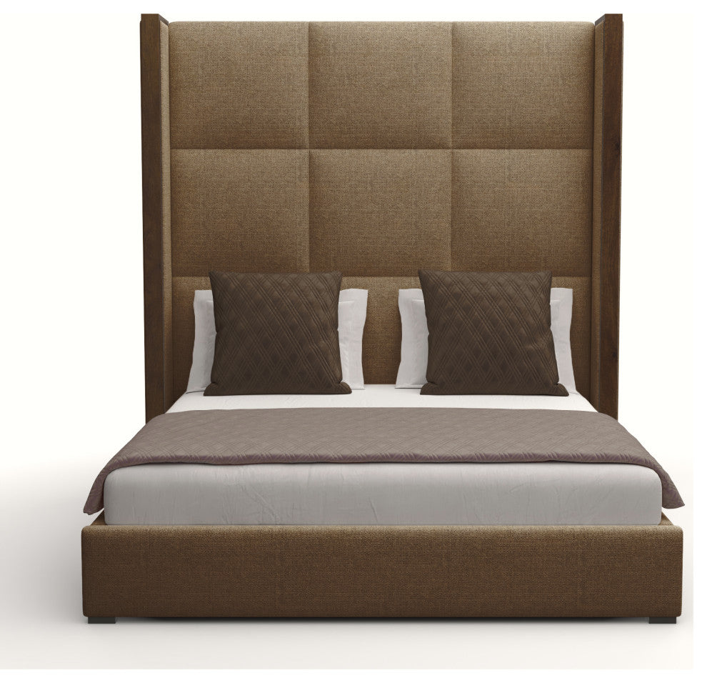 Nativa Interiors Irenne Square Tufted Bed, Brown, Queen, High 87"