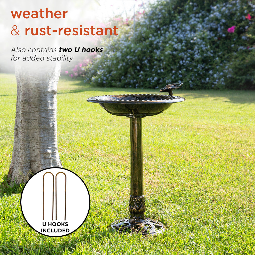 27" Tall Outdoor Antique Style Bronze Birdbath Bowl with Bird Figurine