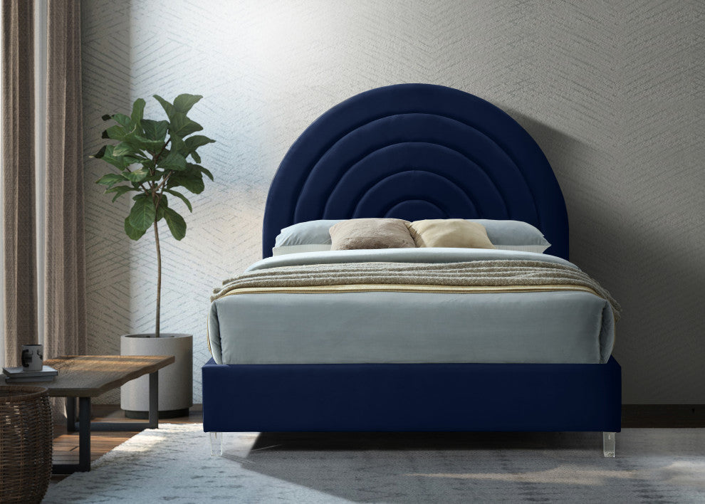 Rainbow Velvet Upholstered Bed, Navy, King