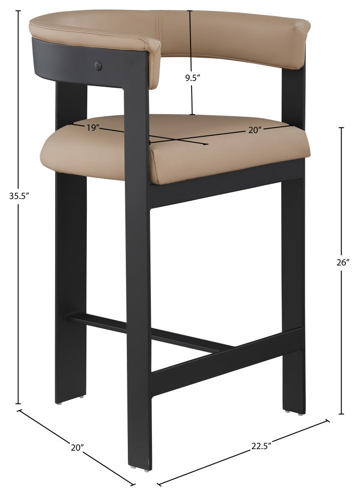 Romeo Upholstered Counter Stool, Set of 2, Tan, Vegan Leather, Matte Black