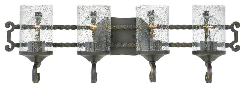 Hinkley Casa Bath 4-Light Vanity, Olde Black With Clear Seedy Glass
