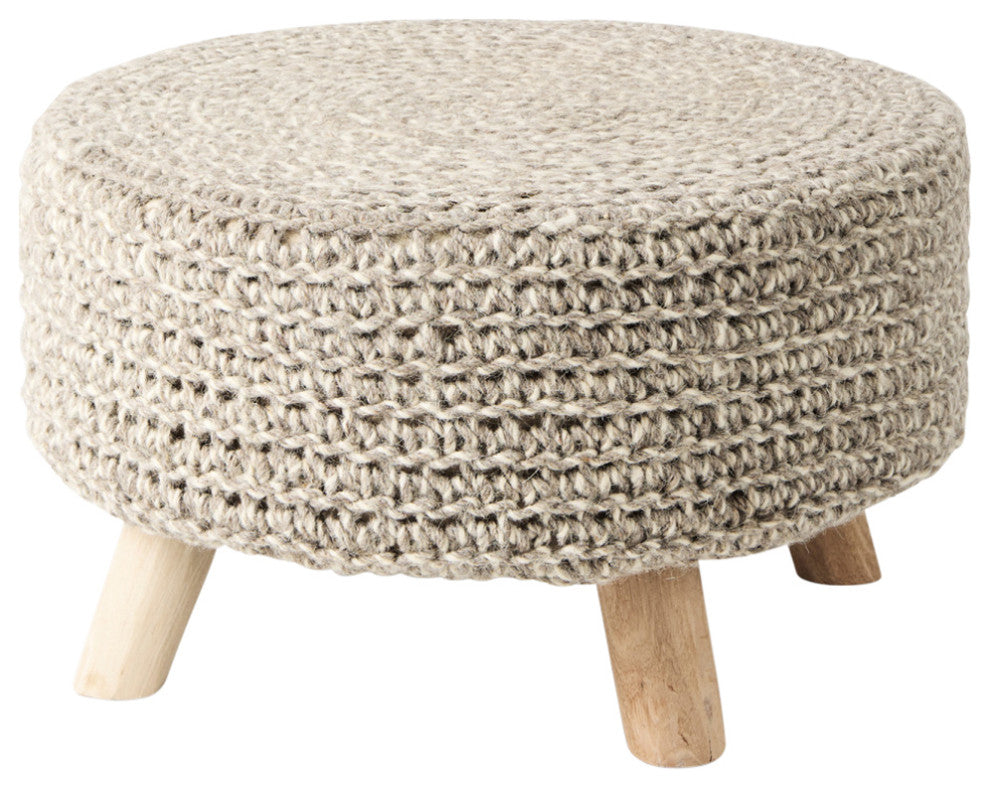Bina Light Gray 4-Legged Wool Stool