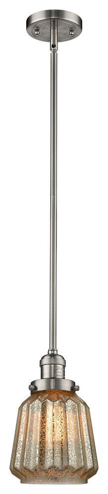 Chatham 1-Light LED Mini Pendant, Brushed Satin Nickel, Glass: Mercury Plated