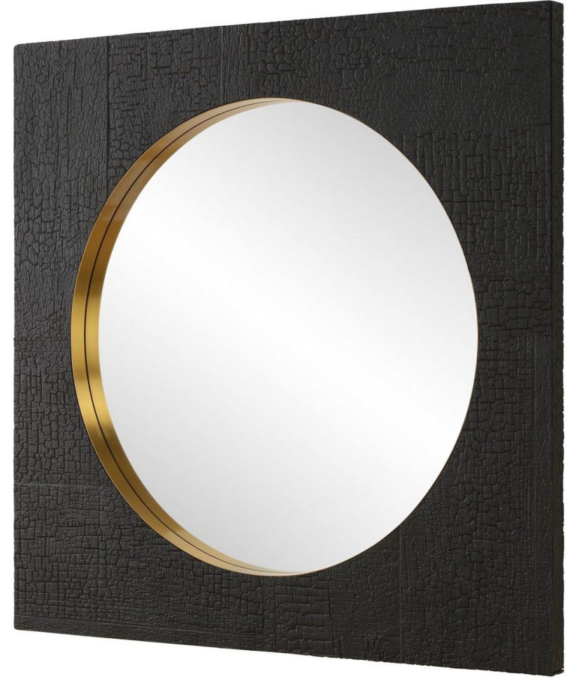 Ember Wall Mirror, Black and Plated Brass