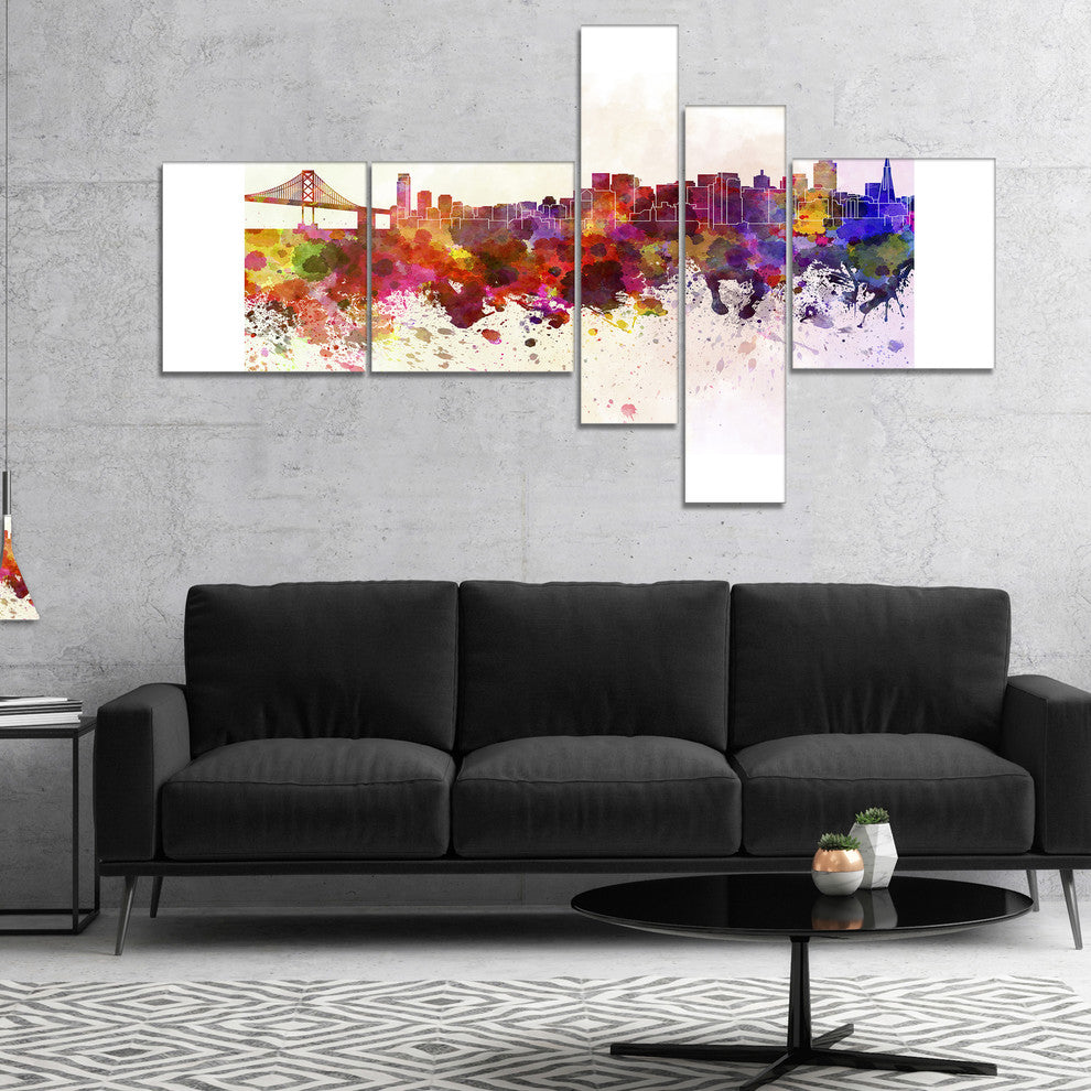 San Francisco Skyline, Cityscape Canvas Artwork Print, 60"x32", 5 panels