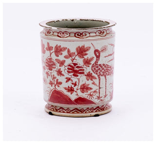 Coral Red Orchid Pot Bird Motif