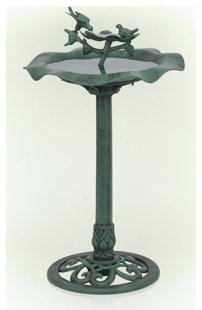 33" Tall Outdoor Lotus Birdbath Yard Statue, Green