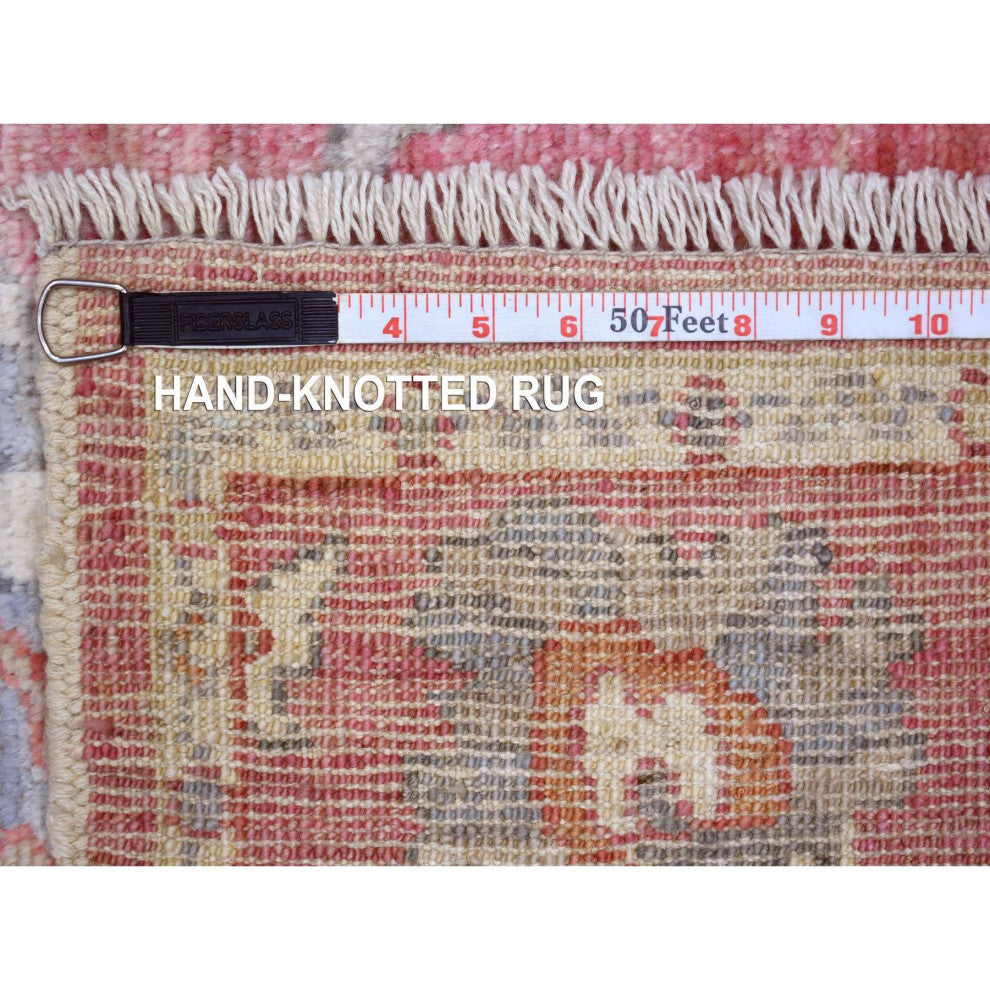 Red Hand Knotted Afghan Angora Oushak Wool Wide Runner Oriental Rug 4'0"x11'10"