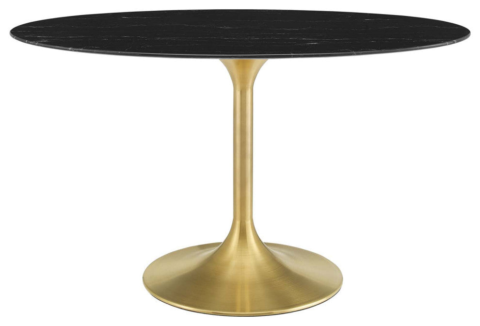Dining Table, Oval, Artificial Marble, Metal, Gold Black, Cafe Bistro Restaurant