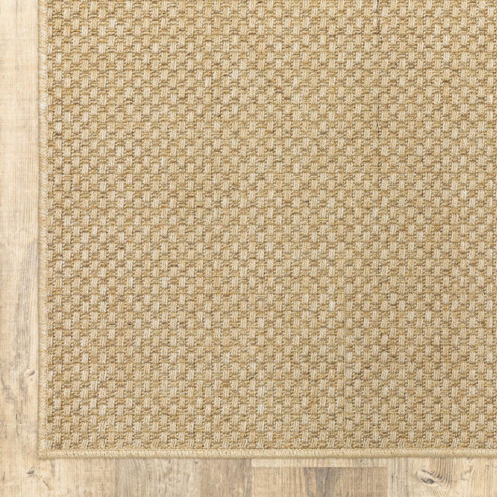 7"x10" Solid Sand Beige Indoor Outdoor Area Rug