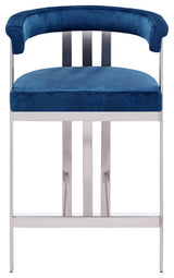 Marcello Upholstered Counter Stool, Navy, Velvet, Brushed Chrome