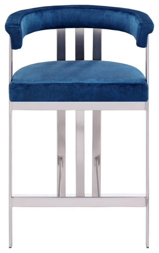 Marcello Upholstered Counter Stool, Navy, Velvet, Brushed Chrome