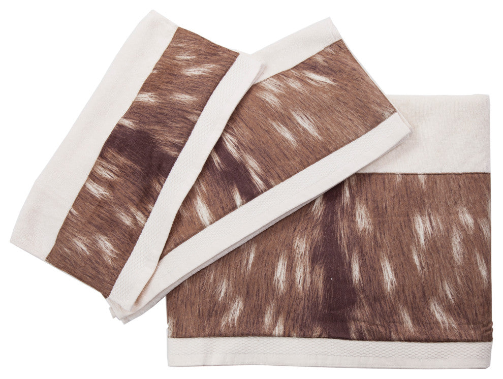 Axis Deer Fur Design Towel Set, Cream, 3 Piece