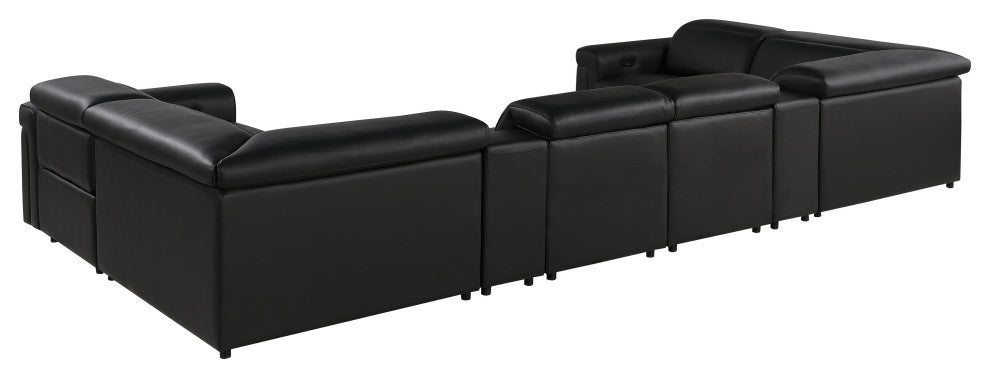 GIOVANNI 8-Piece 2-Power Reclining Italian Leather Sectional, Black