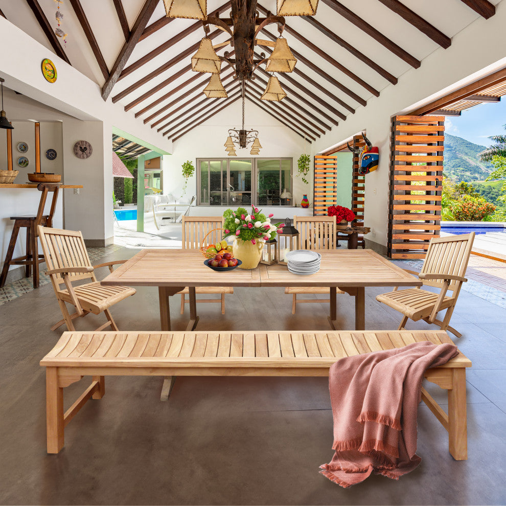 Seven Seas Teak Folding Outdoor Patio Arm Chair, Set of 2