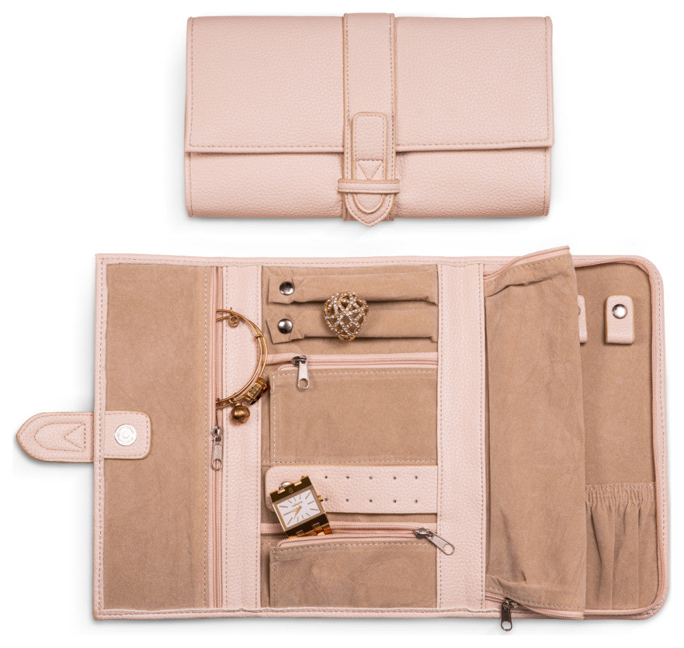 Cream Multi Compartment Jewelry Clutch, Ultra Soft Vegan Leather