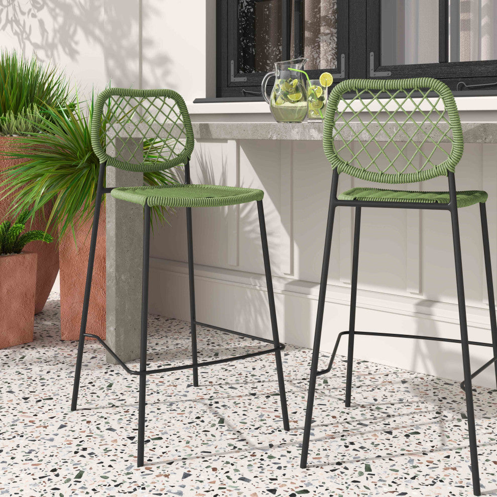 Lucy  Dyed Cord Outdoor Counter Stool, Green