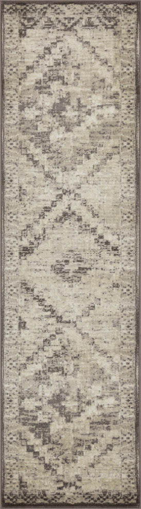 2"x8" Gray Beige Distressed Diamond Runner Rug