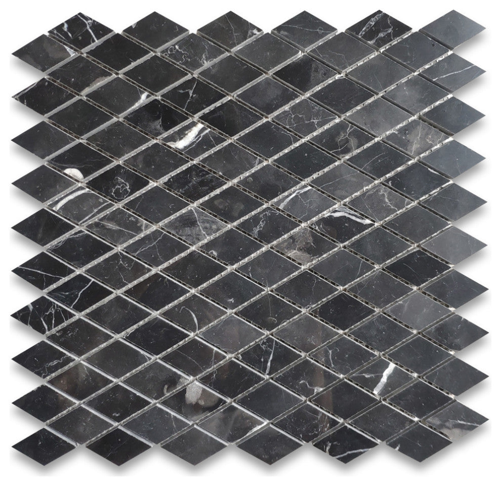 Nero Marquina Black Marble Rhomboid Diamond Mosaic Tile Polished, 1 sheet