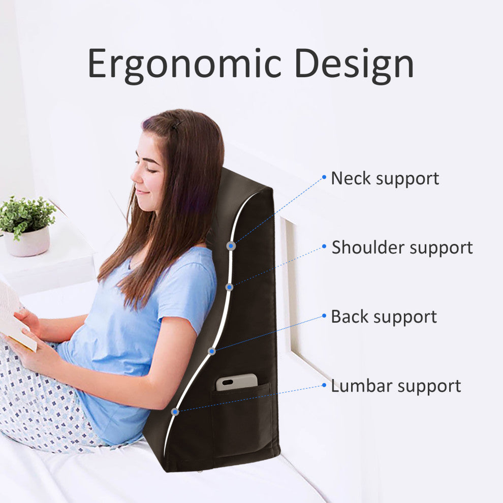 Reading Pillow Bed Foam Wedge Adult for Back Support, Brown, 18x9x21