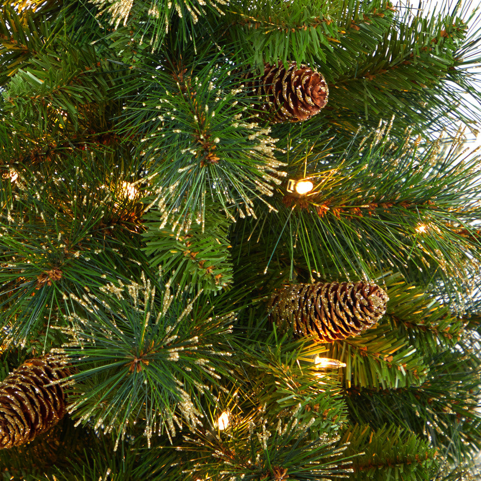 44" Golden Tip Washington Pine Faux Xmas Tree W/Lights, Pinecones