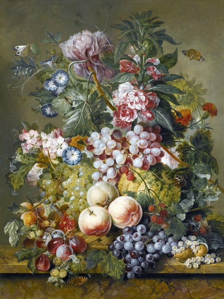 Still Life Fruit Flowers J. Linthorst Tile Mural Backsplash Art, 6"x8", Matte