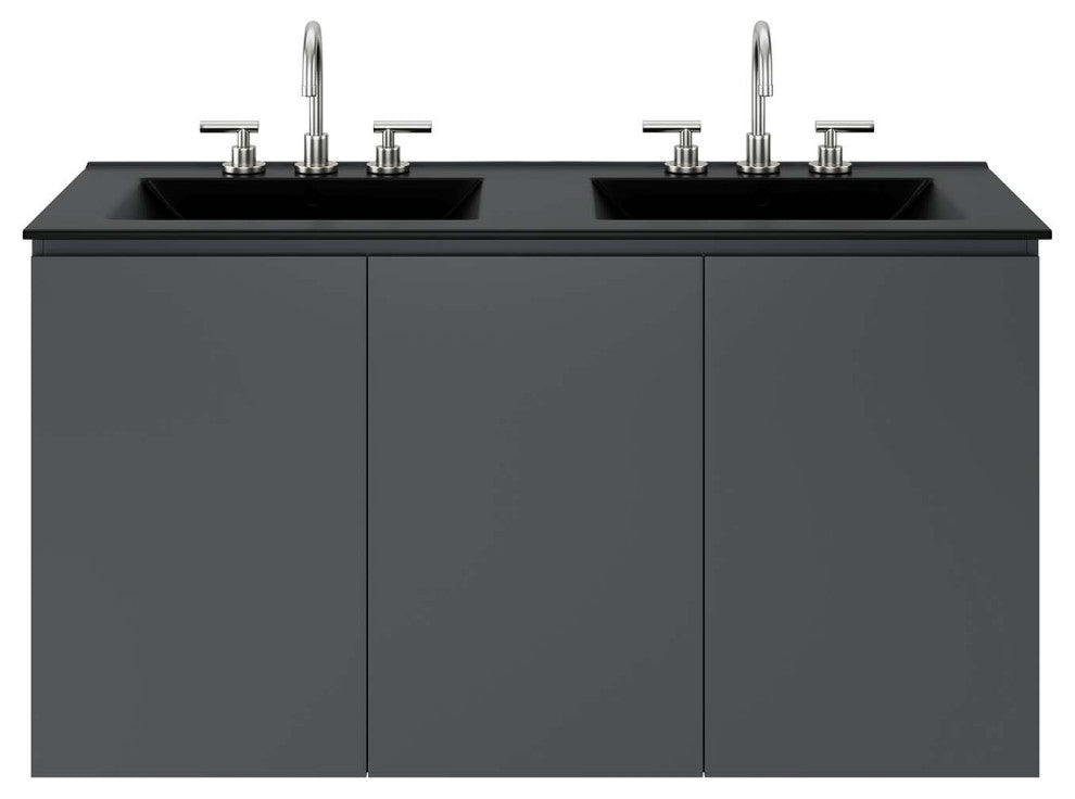 Bryn 48" Wall-Mount Double Sink Bathroom Vanity, Gray Black