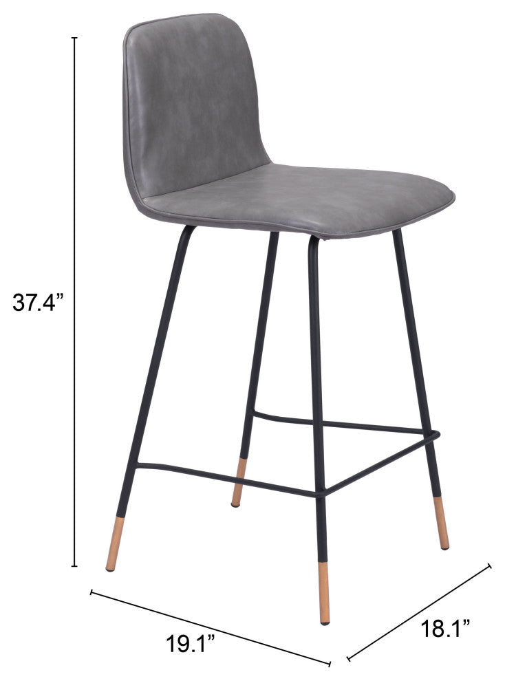 Counter Stool Chair, Steel Metal, Fabric, Gray, Black, Gold, Mid Century
