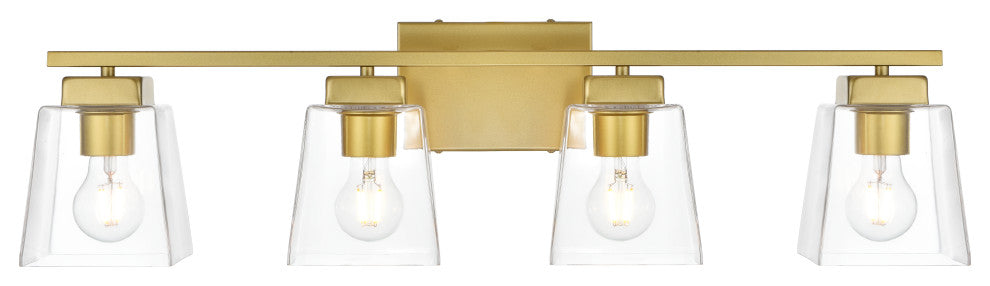 4 Light Brass And Clear Bath Sconce