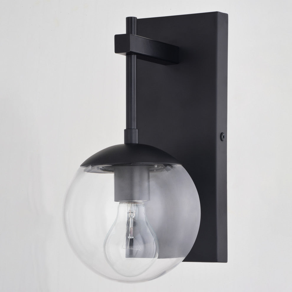 Keeler 1 Light Matte Black Indoor Outdoor Wall Sconce Clear Glass Globe Shade