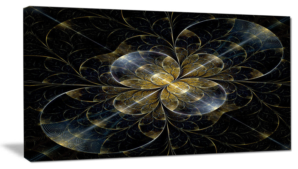 Symmetrical Golden Fractal Flower, Floral Canvas Art Print, 32"x16"