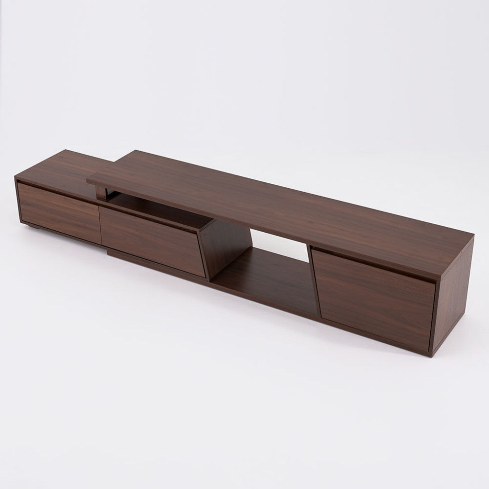 Fero Minimalist Walnut Rectangle Extendable TV Stand With 3 Drawers Up to 120", Walnut