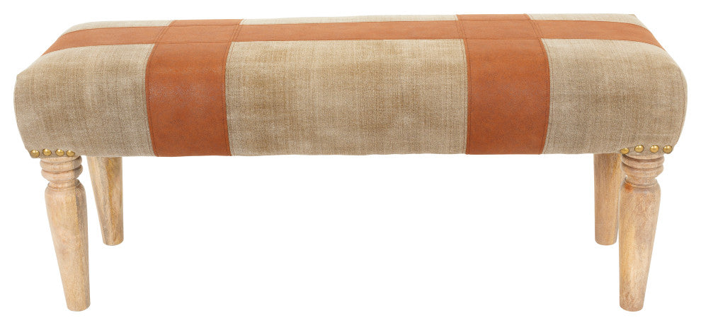 Surya Sacsha Brown Upholstered Bench 19"H X 47"W X 16"D