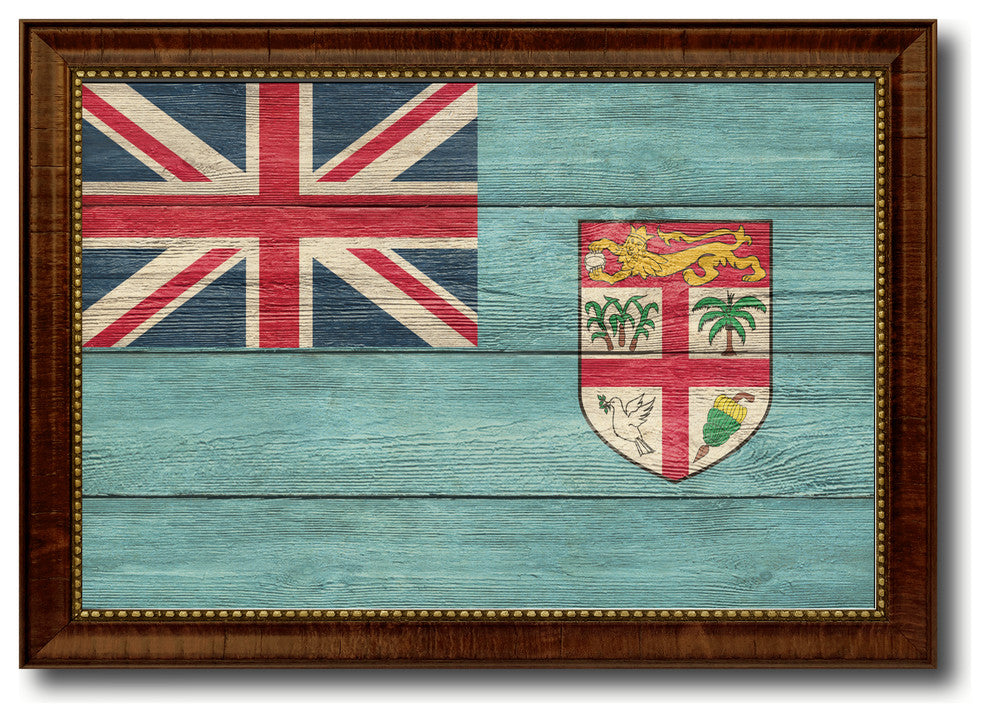 Fiji Country Textured Flag Print With Brown Gold Frame, 15"X21"